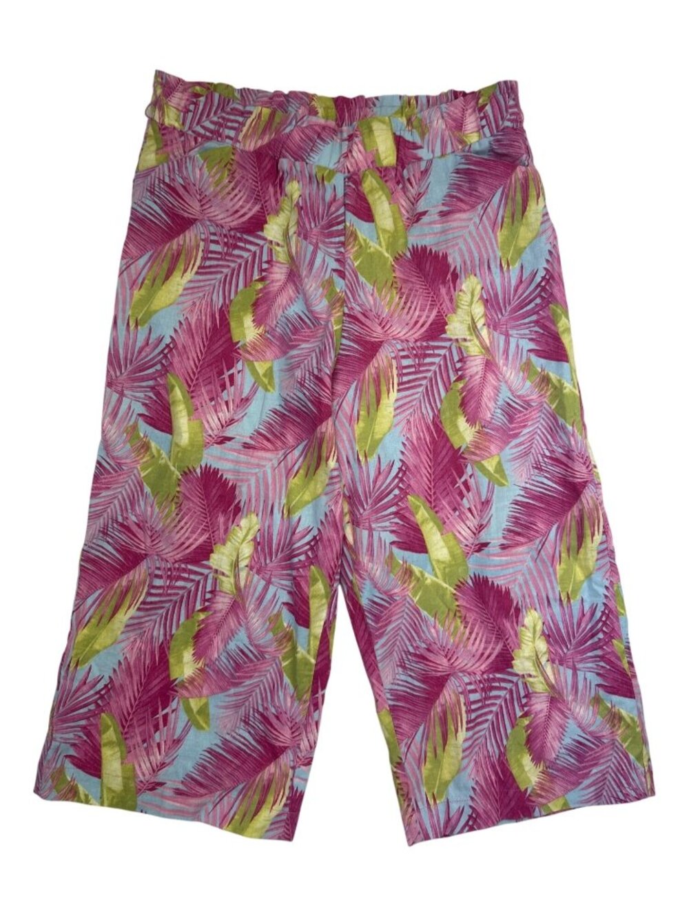 Land 'N Sea Women's L Tropical Leaf Print Linen Blend Cropped Pants Vacation